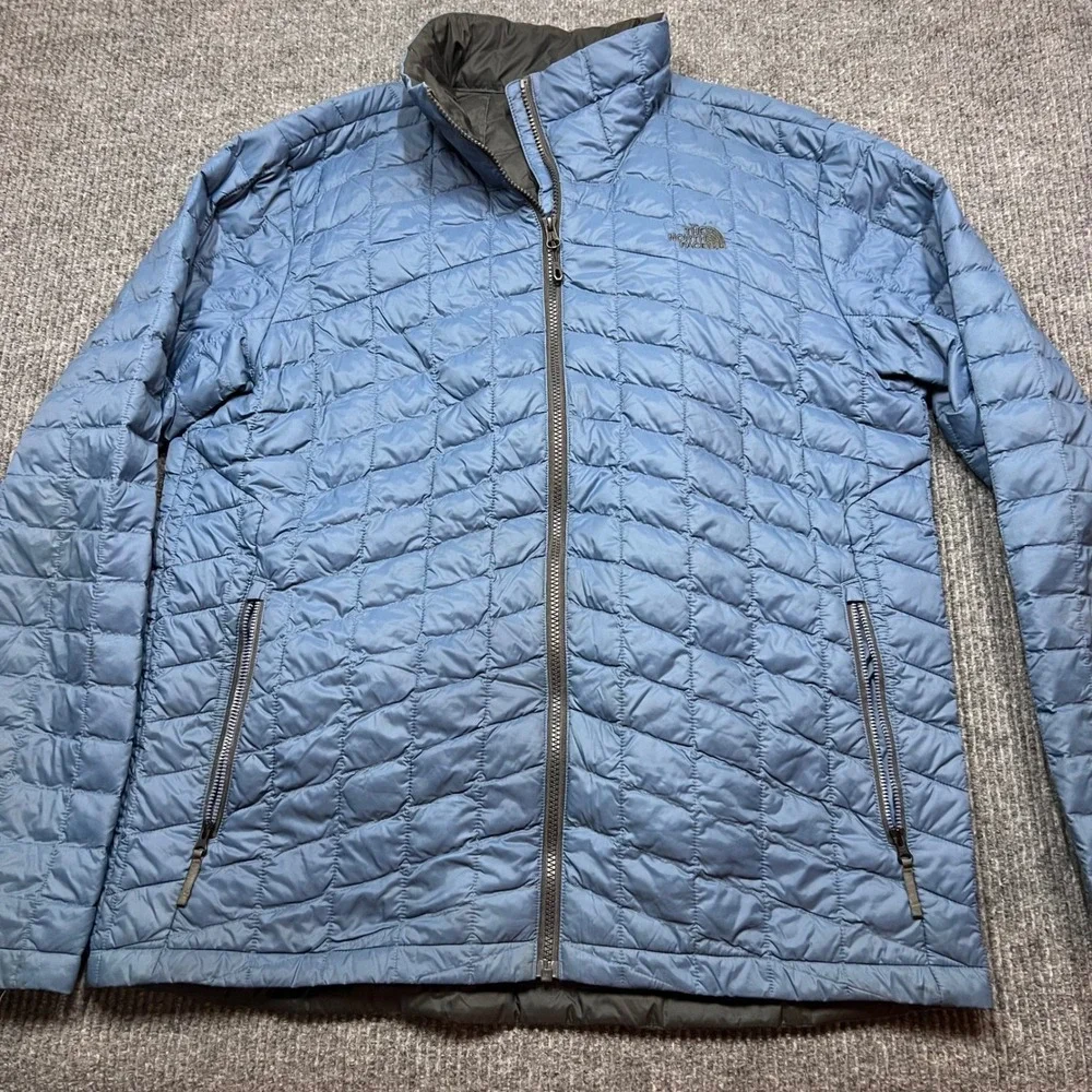The North Face Thermoball Jacket Mens XL Light Blue Full Zip Puffer Primaloft